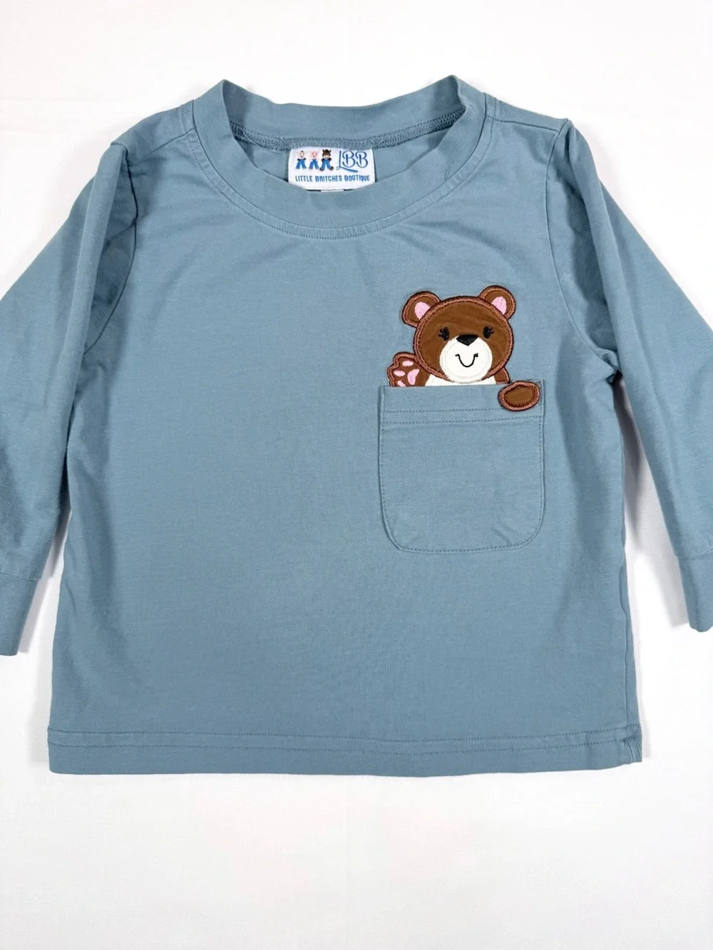 LITTLE BRITCHES BOUTIQUE Bear Pocket Long Sleeve T-Shirt 18M Cotton Appliqué